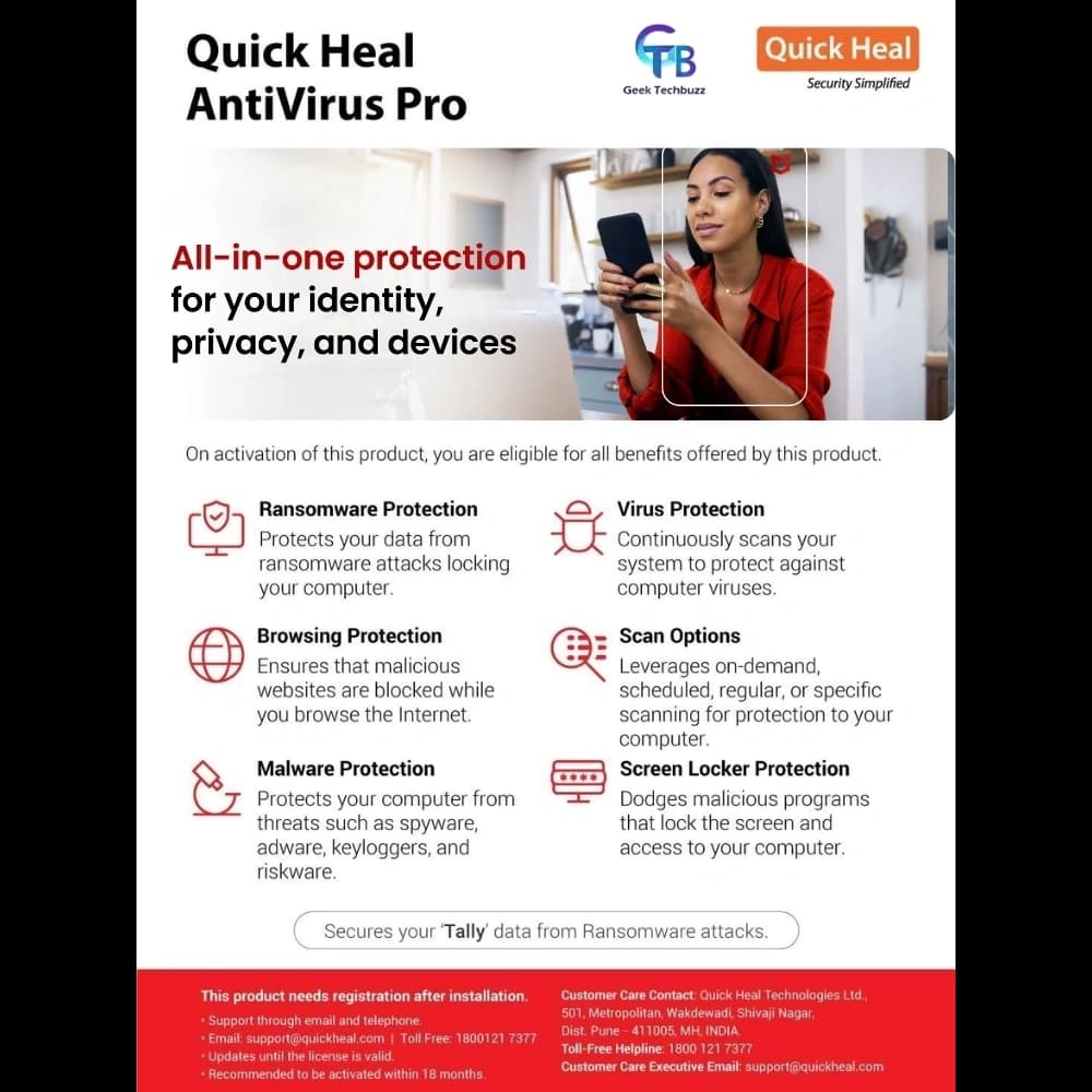 Quick Heal Antivirus Pro – 1-Year / 10-PC | Essential Protection - 4