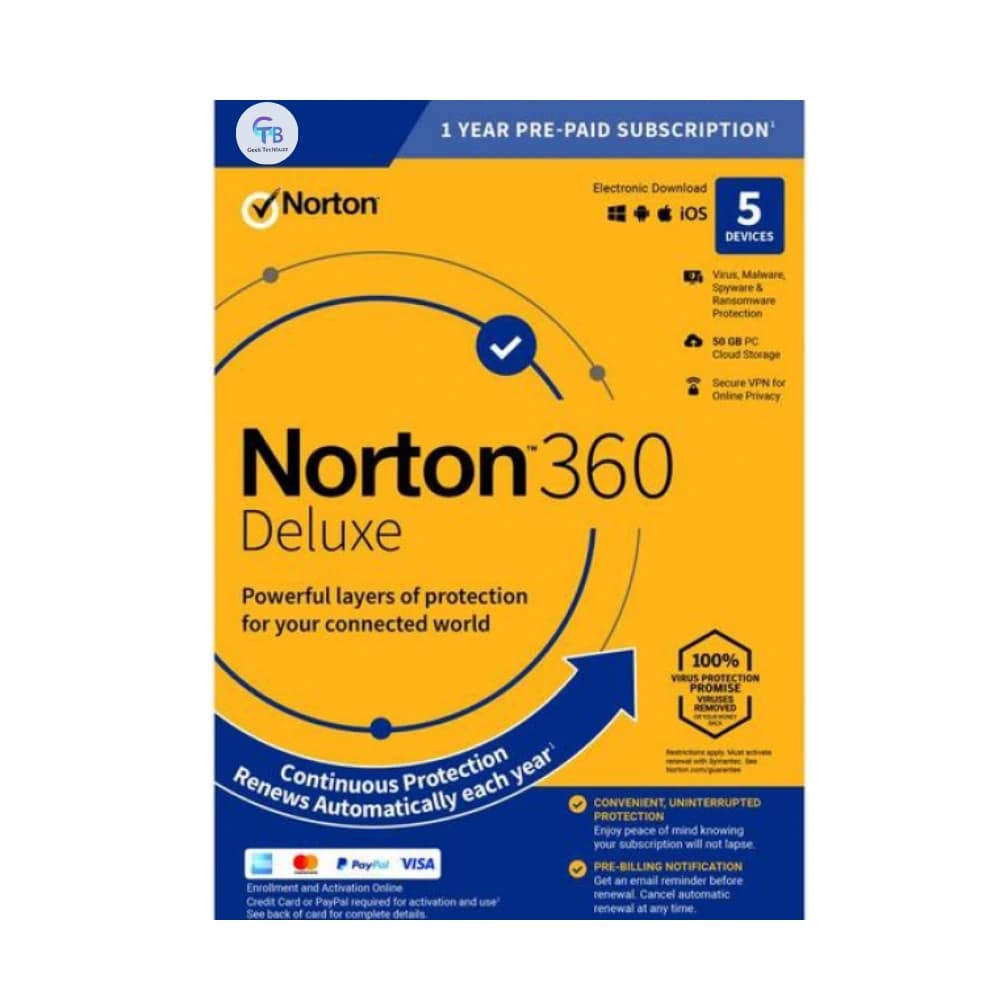 Norton 360 Deluxe – 1-Year / 5-PC | Dark Web Monitoring